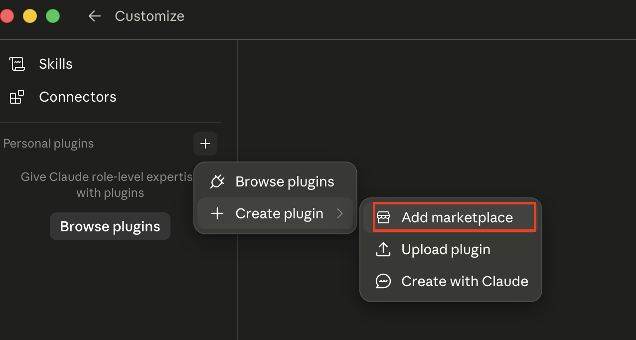 Click + and select Add marketplace