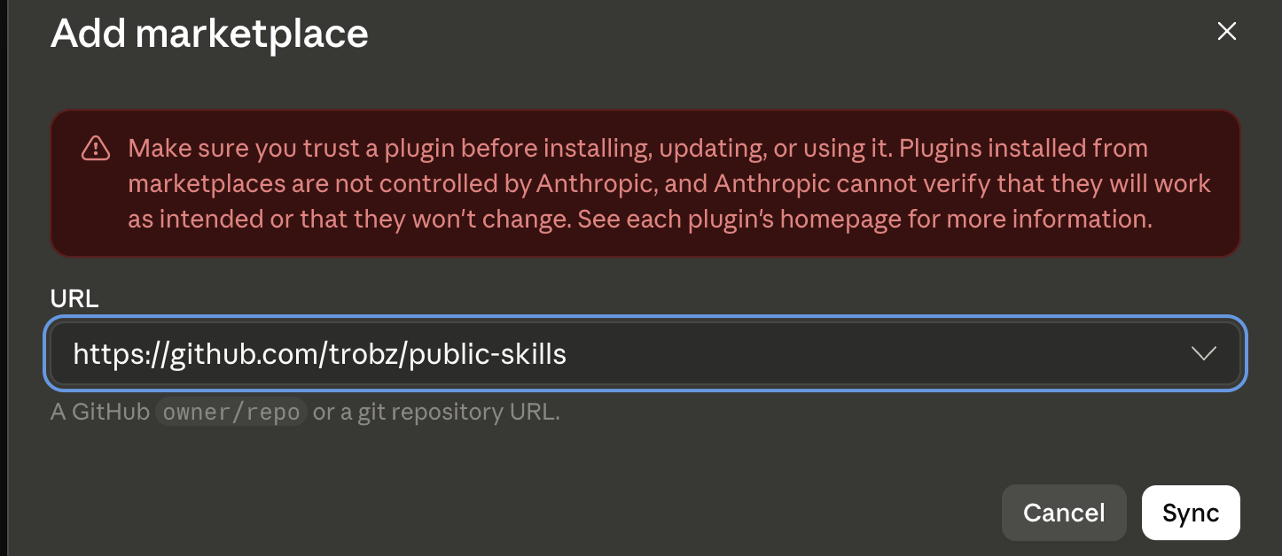 Enter the Trobz public-skills repository URL