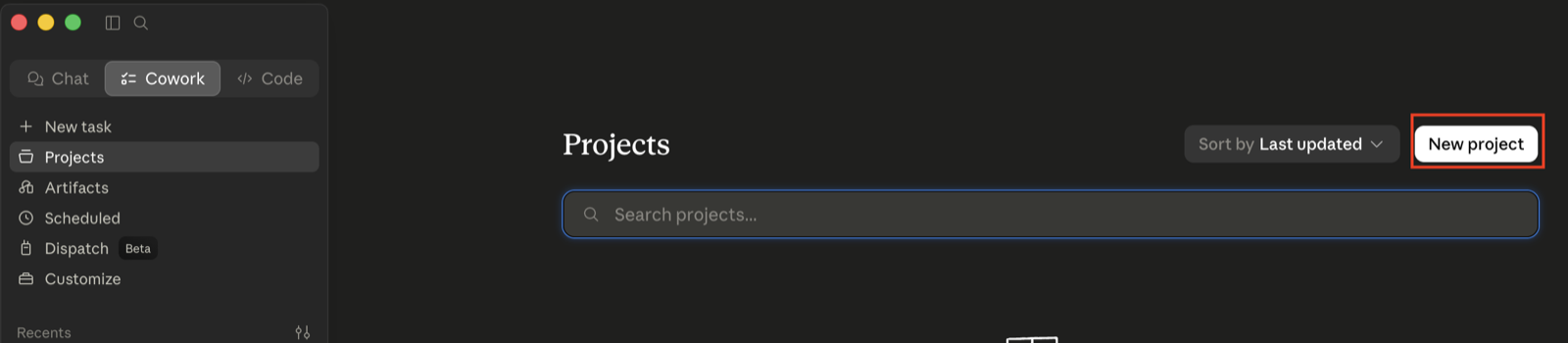 Go to Projects and click New project