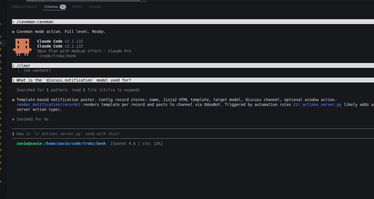 After Caveman — same answer compressed into 3 lines